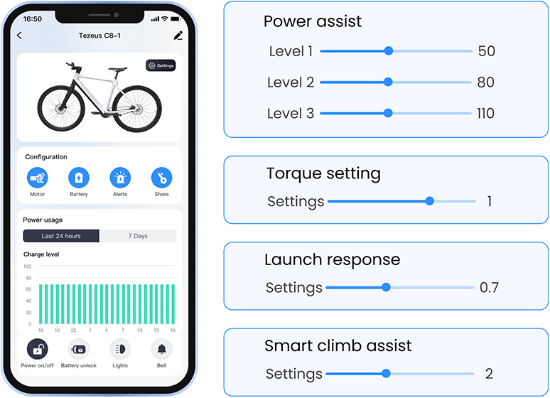 customizable motor settings in Tezeus app