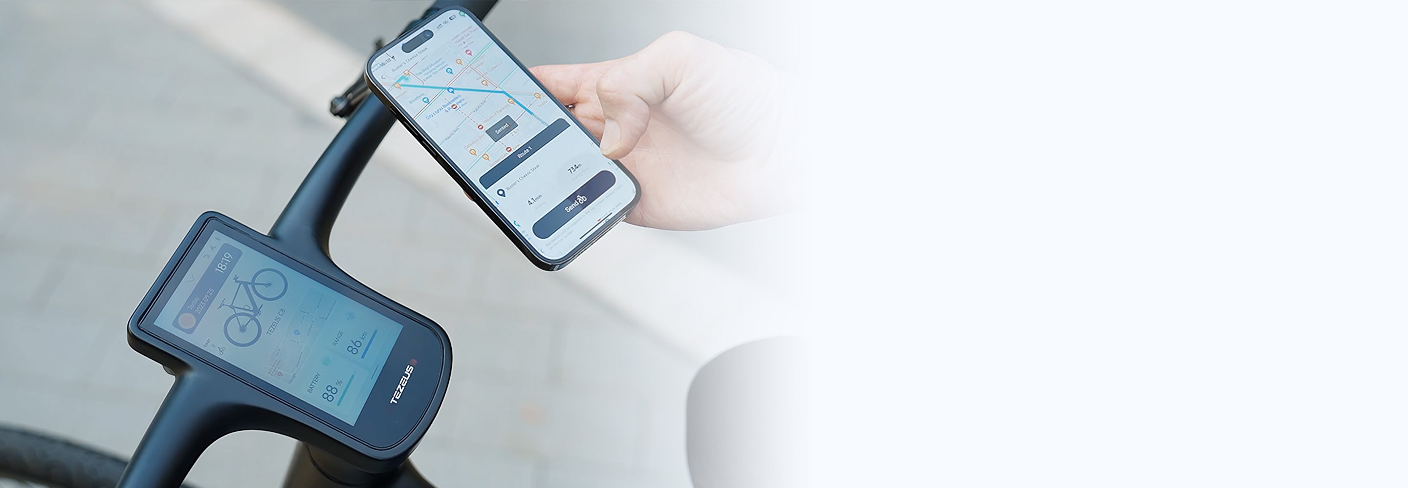 Tezeus e-bike built-in Google Maps—phone-free navigation in one click