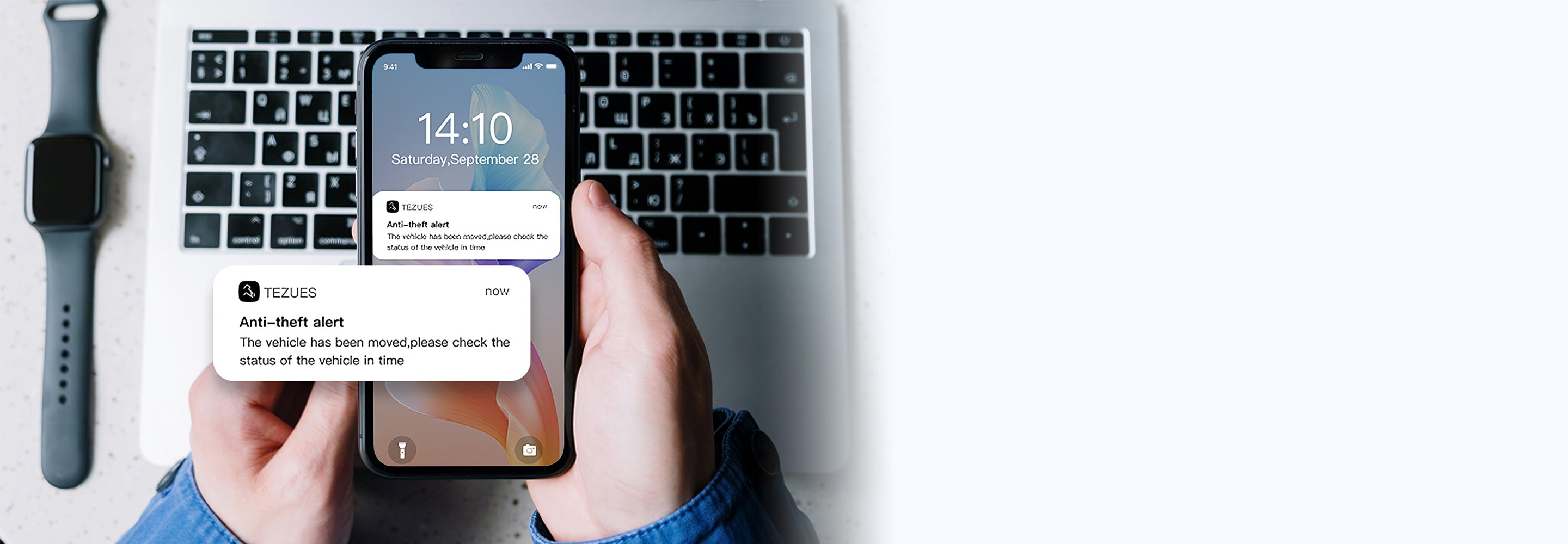 Tezeus anti-theft: motion alerts, loud alarm & instant app warning